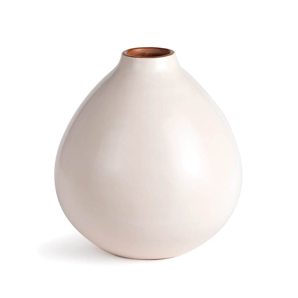 Handcrafted ecru ceramic vase with soft matte finish and bulbous form, shown on white backdrop – Modern Organic