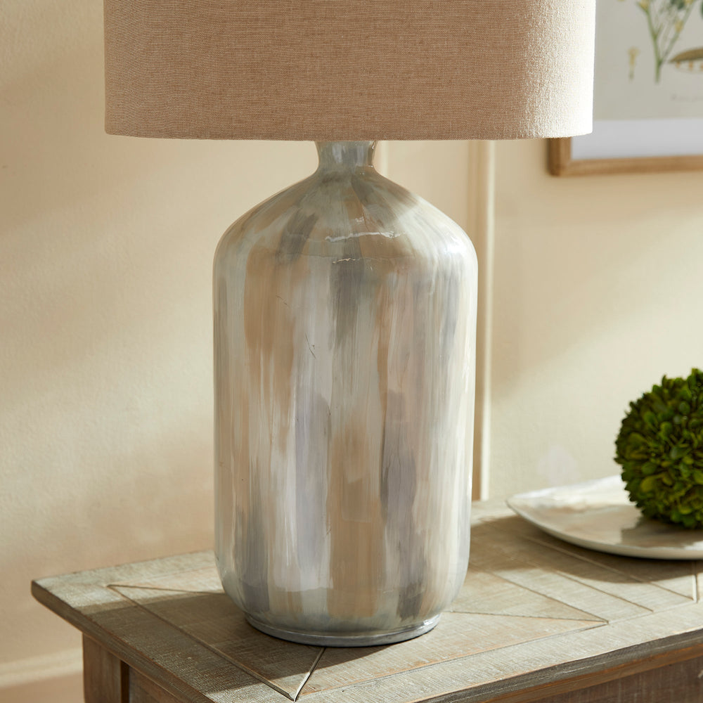 Hand-Painted Iron Table Lamp with Creamy Tone and Oversized Shade