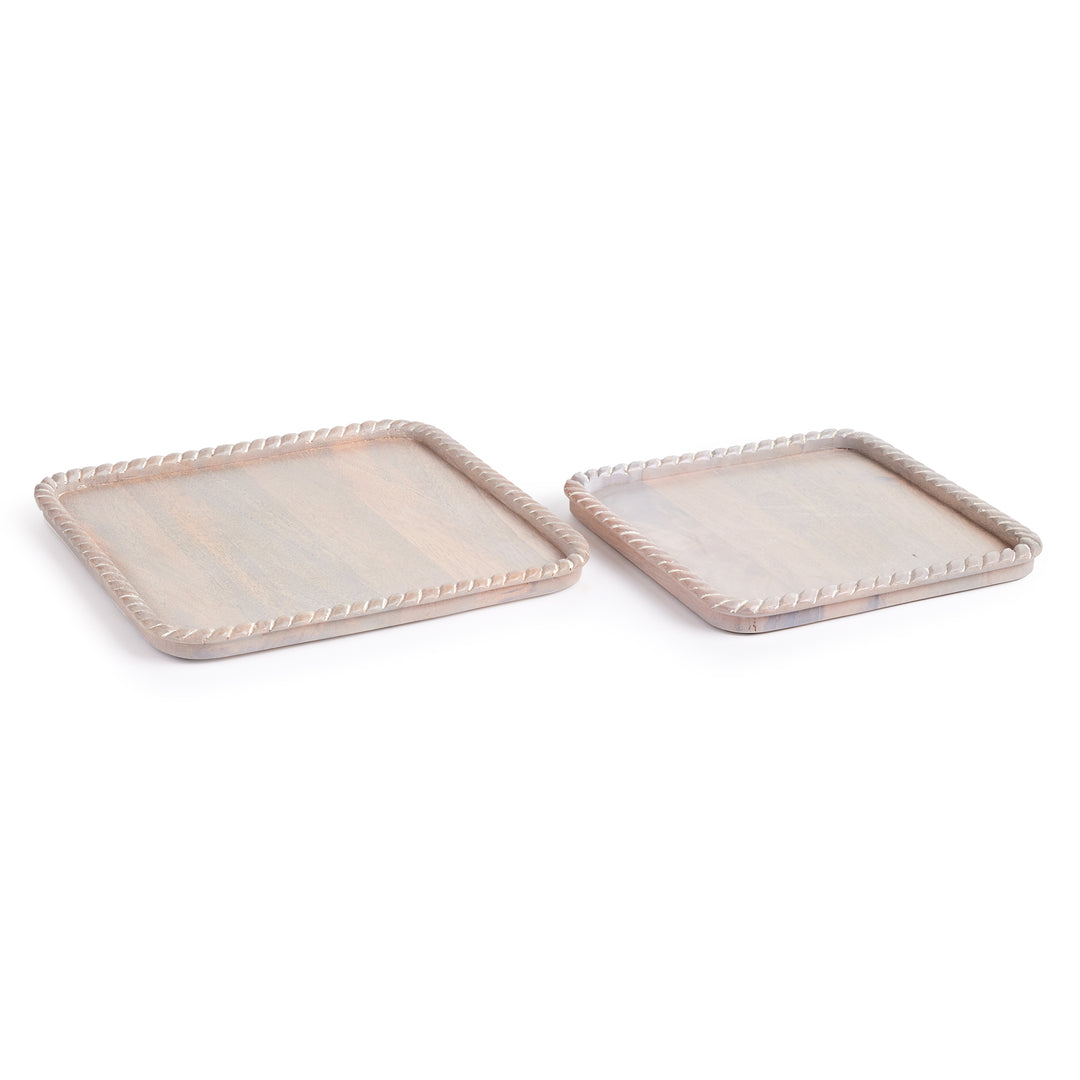 Langley Square White Wash Trays, Set Of 2