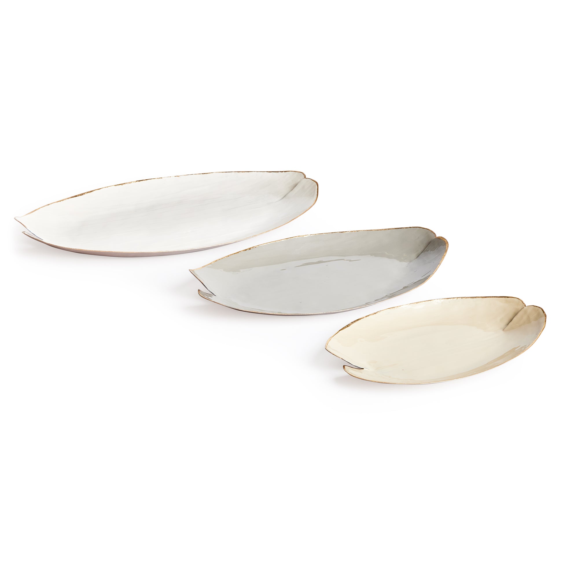 This charming set of hand-painted decorative trays are inspired by lily pads. With a gold edge detail, and coordinating neutral hues, they add a pop of muted character to kitchen island, side table or ottoman.
