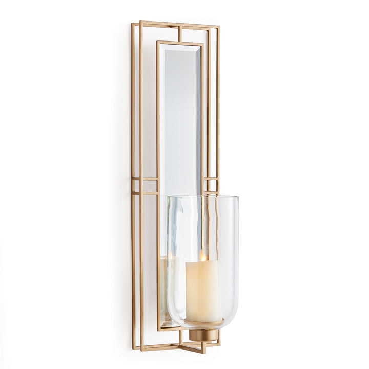 Antique Gold Candle Holder Wall Sconce with Mirrored Accent