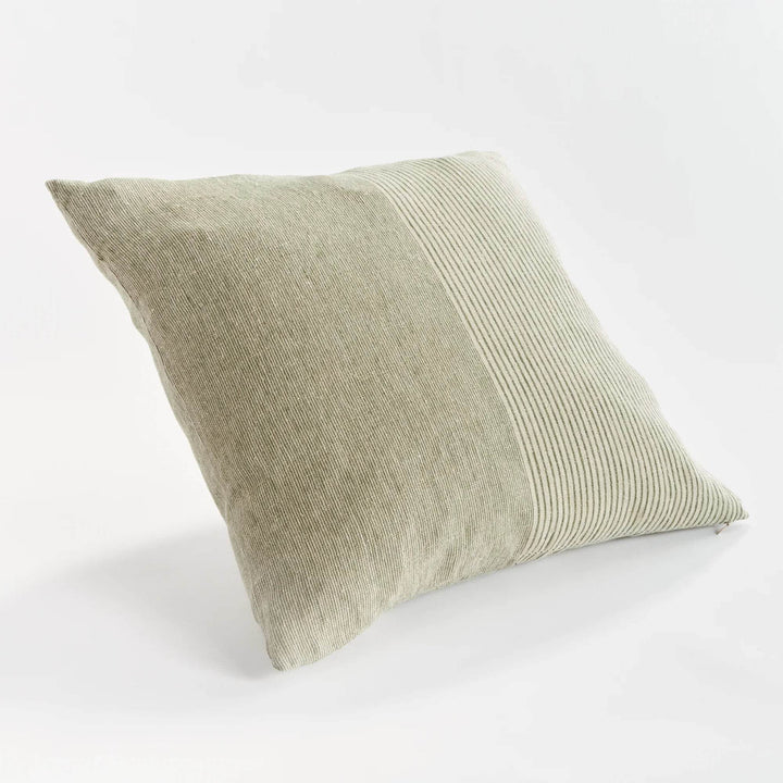 24-inch flax linen pinstripe pillow in green and tan, oversized square design with removable insert included – Modern Farmhouse.