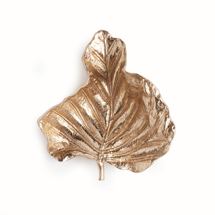 Small gilded champagne gold leaf wall accent photographed head-on against white background for dimensional product clarity – modern botanical wall decor