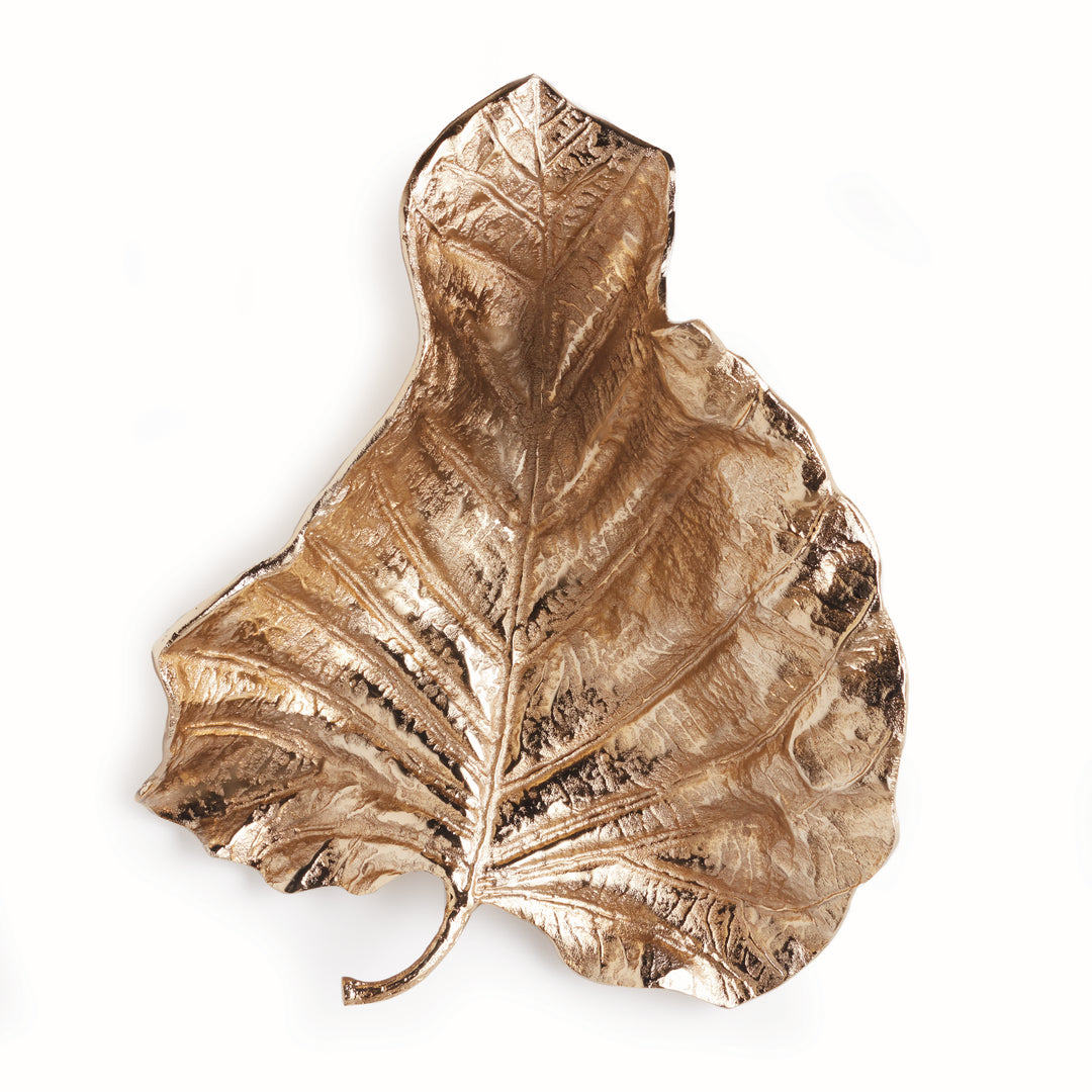 Oversized champagne gold wall leaf sculpture – front angle showing full silhouette