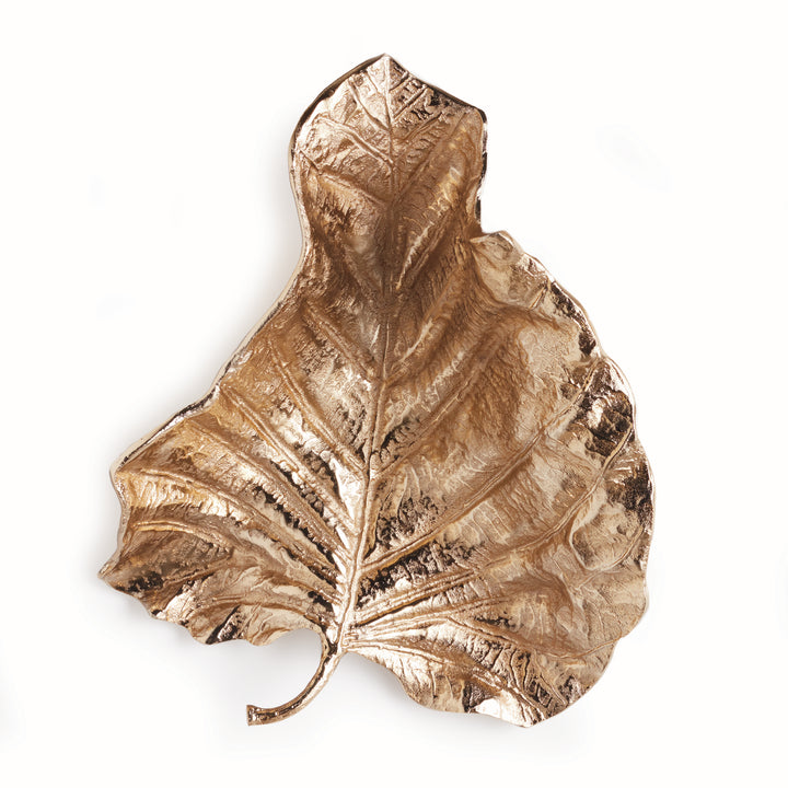 Oversized champagne gold wall leaf sculpture – front angle showing full silhouette