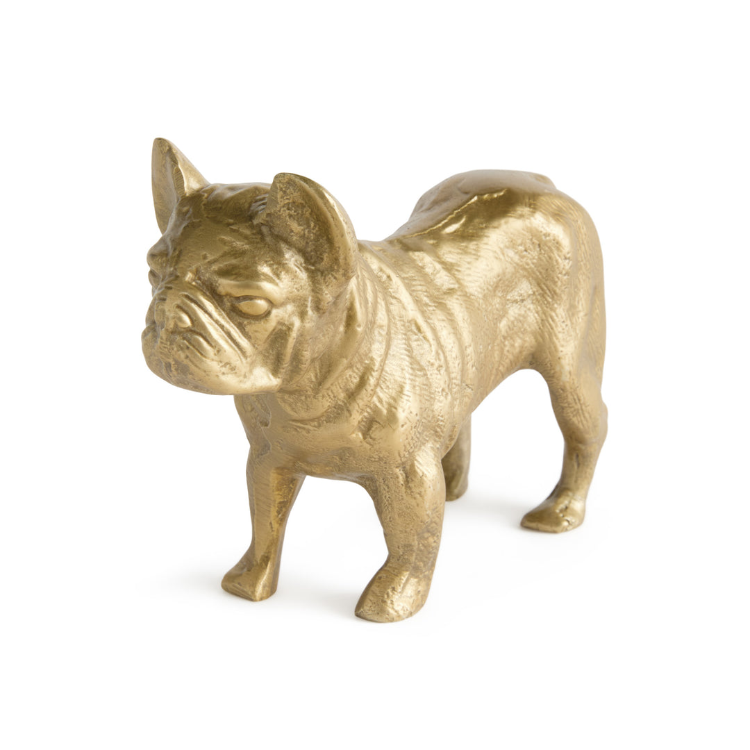 Gold cast aluminum bulldog sculpture with textured surface and standing pose for shelf or tabletop display – Traditional