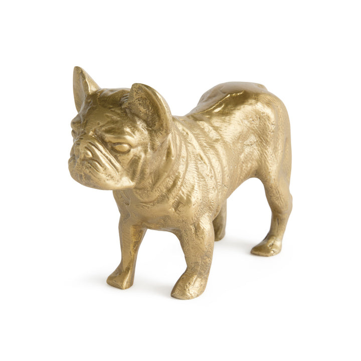 Gold cast aluminum bulldog sculpture with textured surface and standing pose for shelf or tabletop display – Traditional