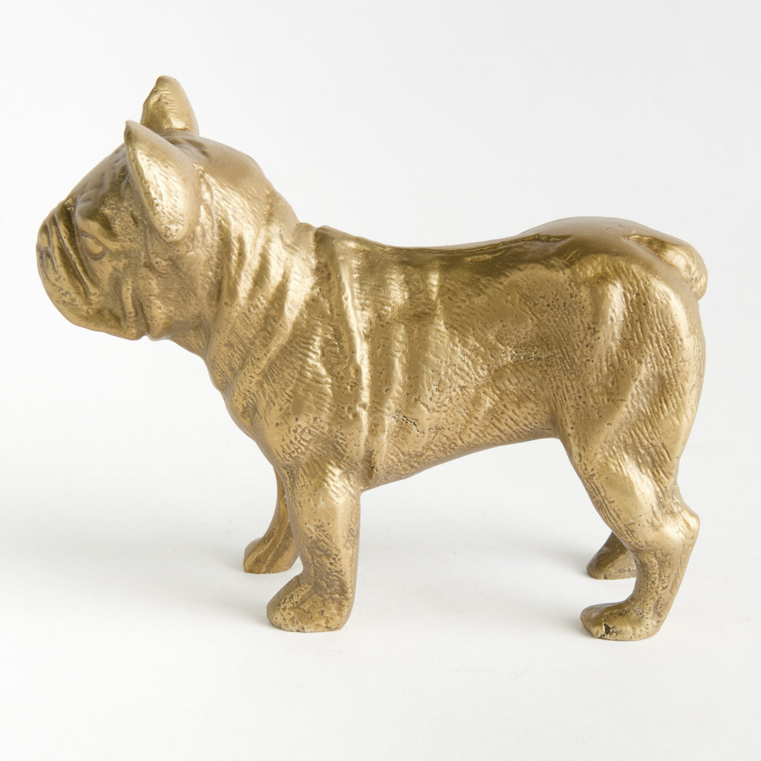Gold cast aluminum bulldog sculpture in side profile with textured finish and sculpted body detail – Traditional