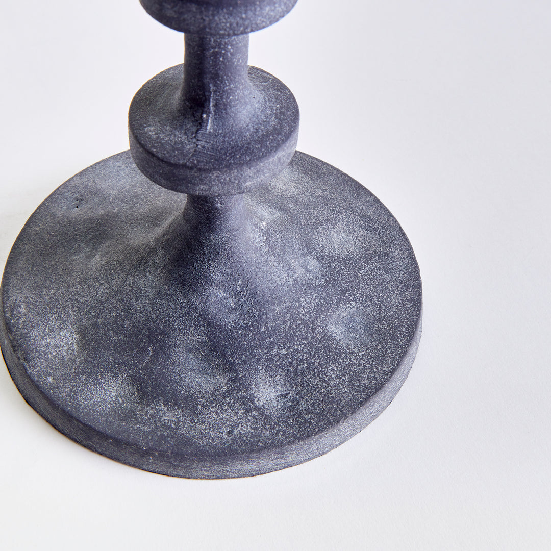 Gray aluminum candle holder base featuring textured finish and rounded sculptural pedestal form – Transitional