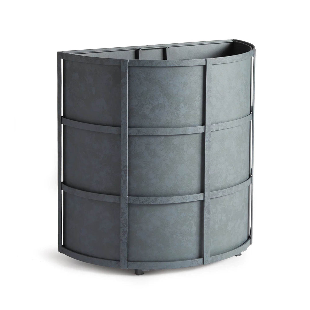 Short half-round architectural planter with antique gray powder-coated finish and removable liner