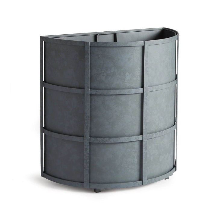 Short half-round architectural planter with antique gray powder-coated finish and removable liner