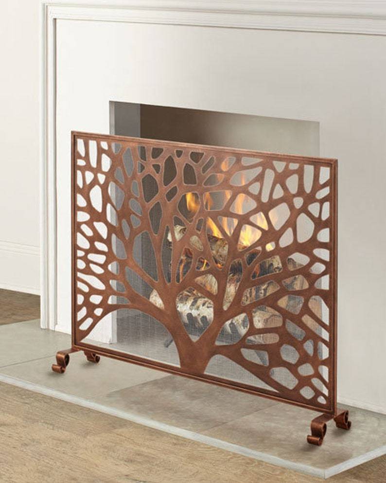 Single Panel Fireplace Screen in Rose Gold