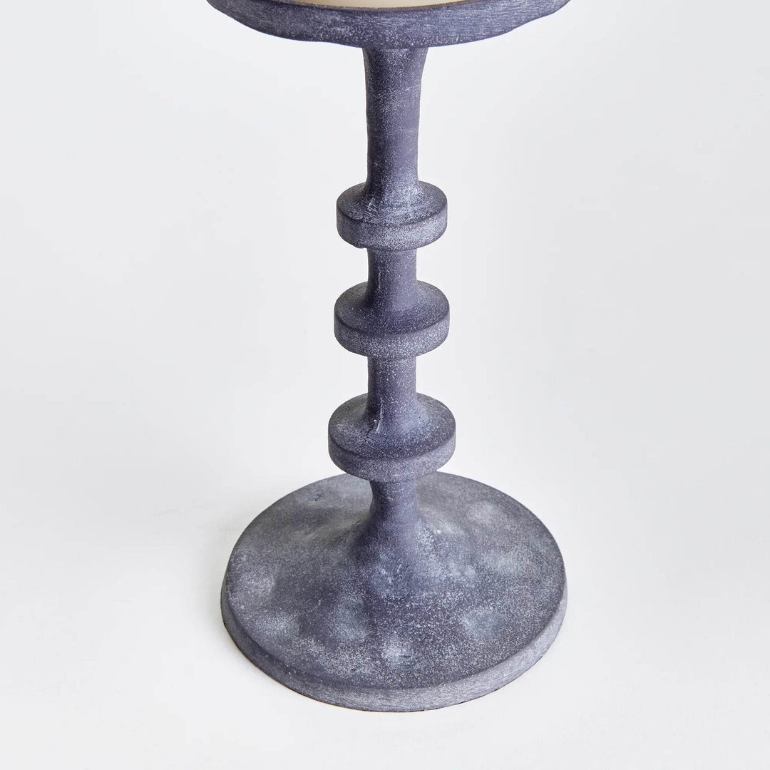 Industrial black candle holder detail view, showing stepped notches and vertical column design – Minimal Modern