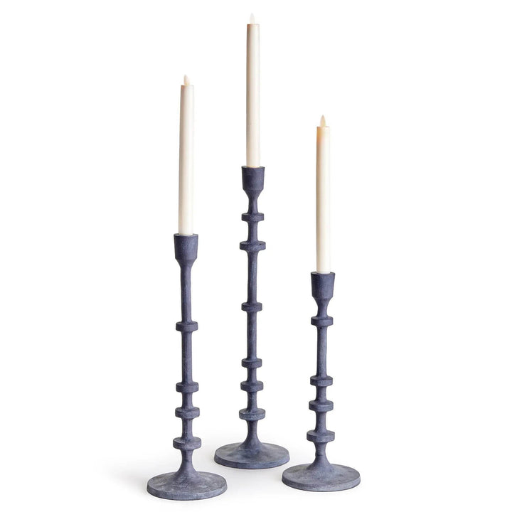 Industrial black taper candle holders set of 3 shown on white background with varied heights – Modern Minimal