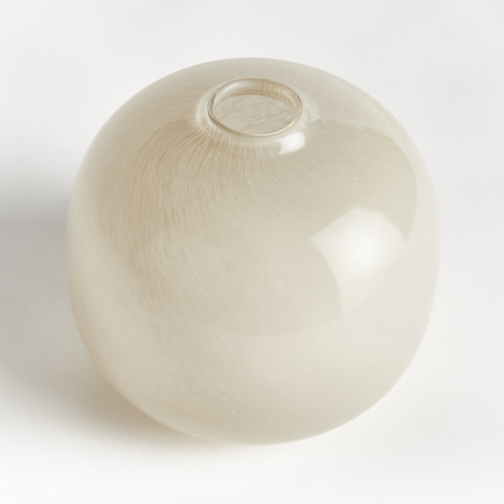 Ivory mouth-blown glass vase seen from above, showing its rounded body, opening and pale color within, Modern Organic style