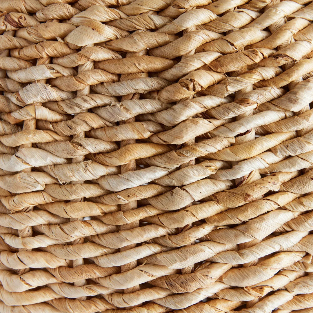 Detailed close-up of abaca fiber weave on large teardrop vase, showcasing tonal variation and handcrafted texture – Modern Farmhouse