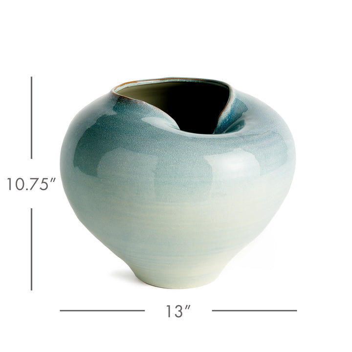 Large blue reactive glaze stoneware vase measuring 13 inches wide by 10.75 inches high – Modern Organic