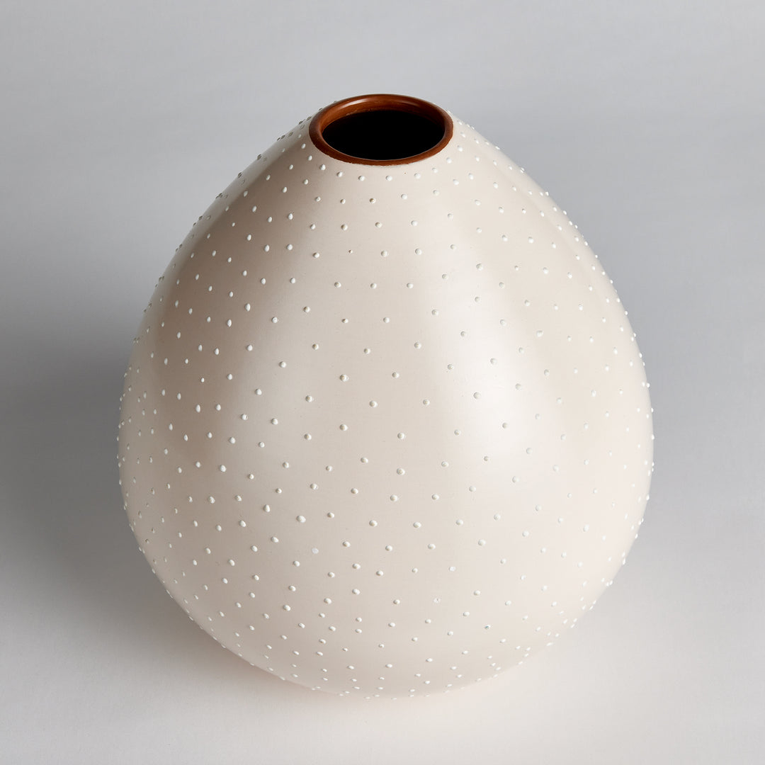 Large ceramic teardrop vase with off-white matte finish and hand-applied stippling – Modern Organic


