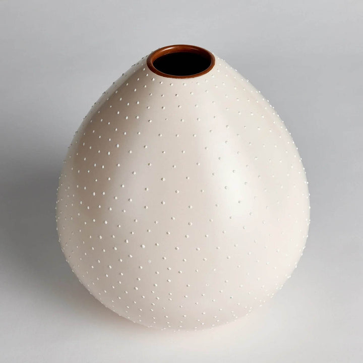Large ceramic teardrop vase with off-white matte finish and hand-applied stippling – Modern Organic


