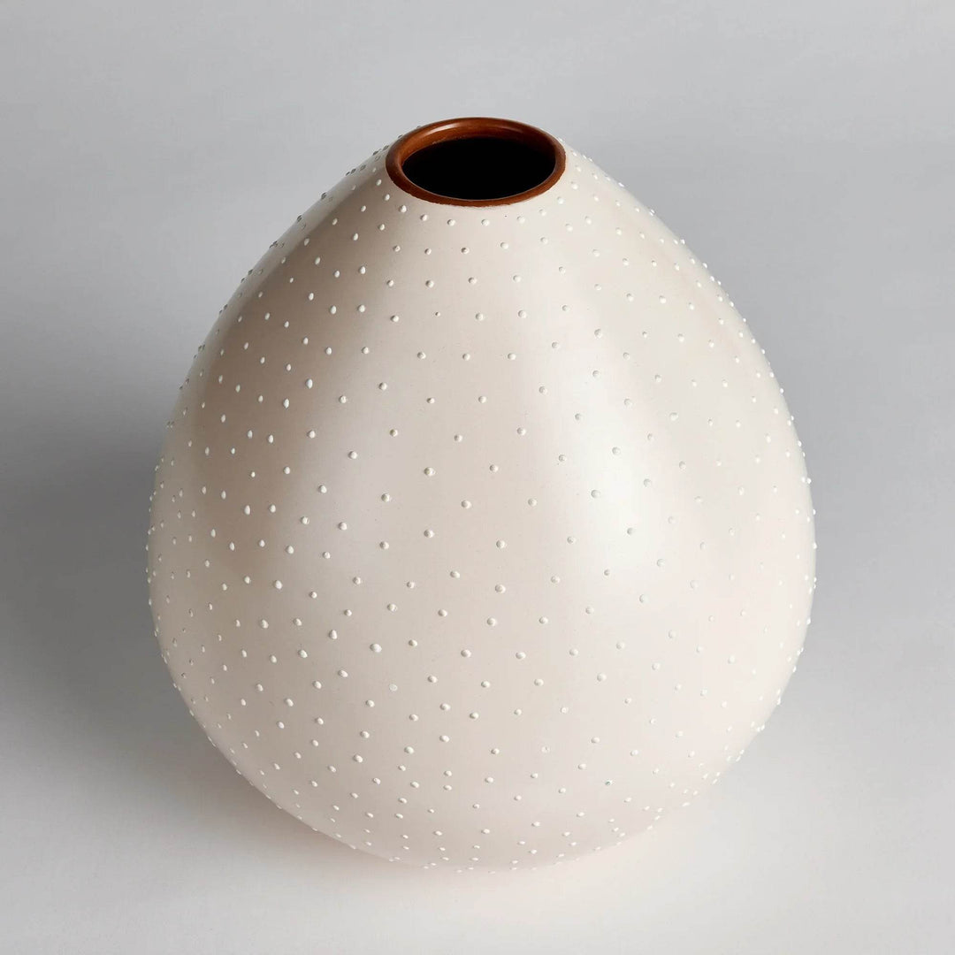 Large ceramic teardrop vase with off-white matte finish and hand-applied stippling – Modern Organic


