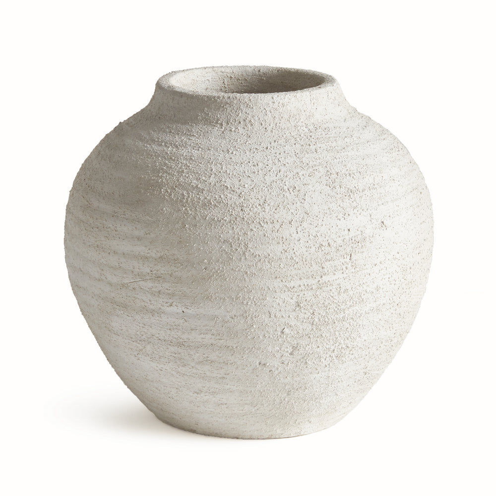 Front silo of large gray terracotta vase showing rounded body and narrow neck with textured artisan finish – Transitional