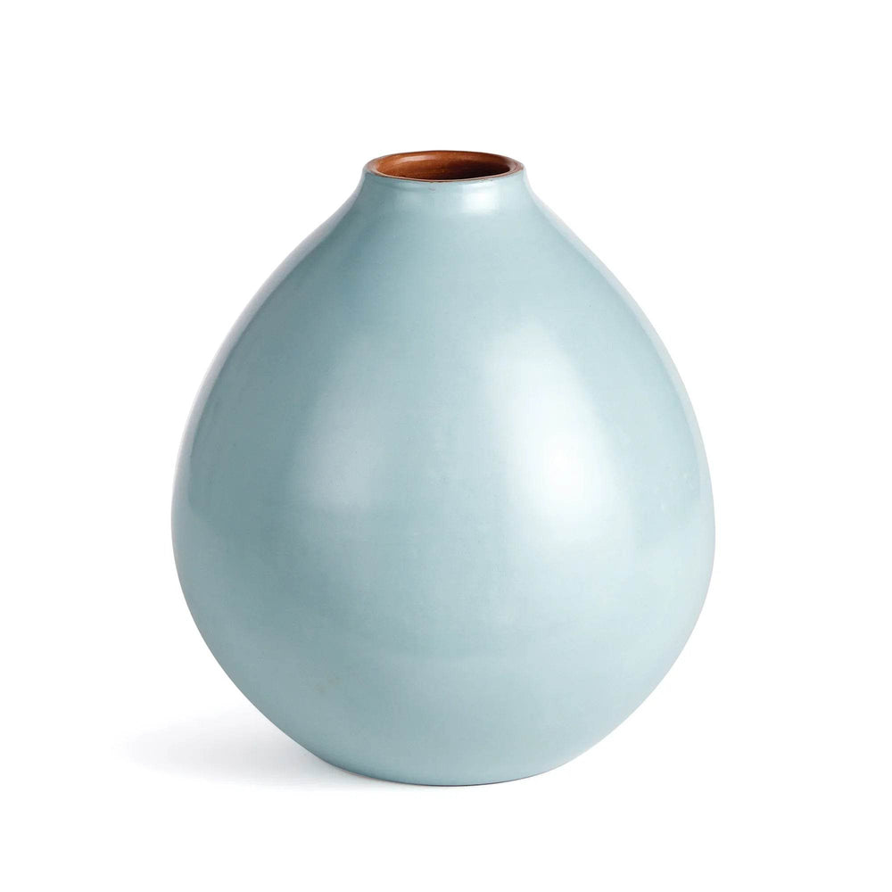 Light blue ceramic vase with smooth finish and rounded silhouette, displayed on white background – Modern Organic.