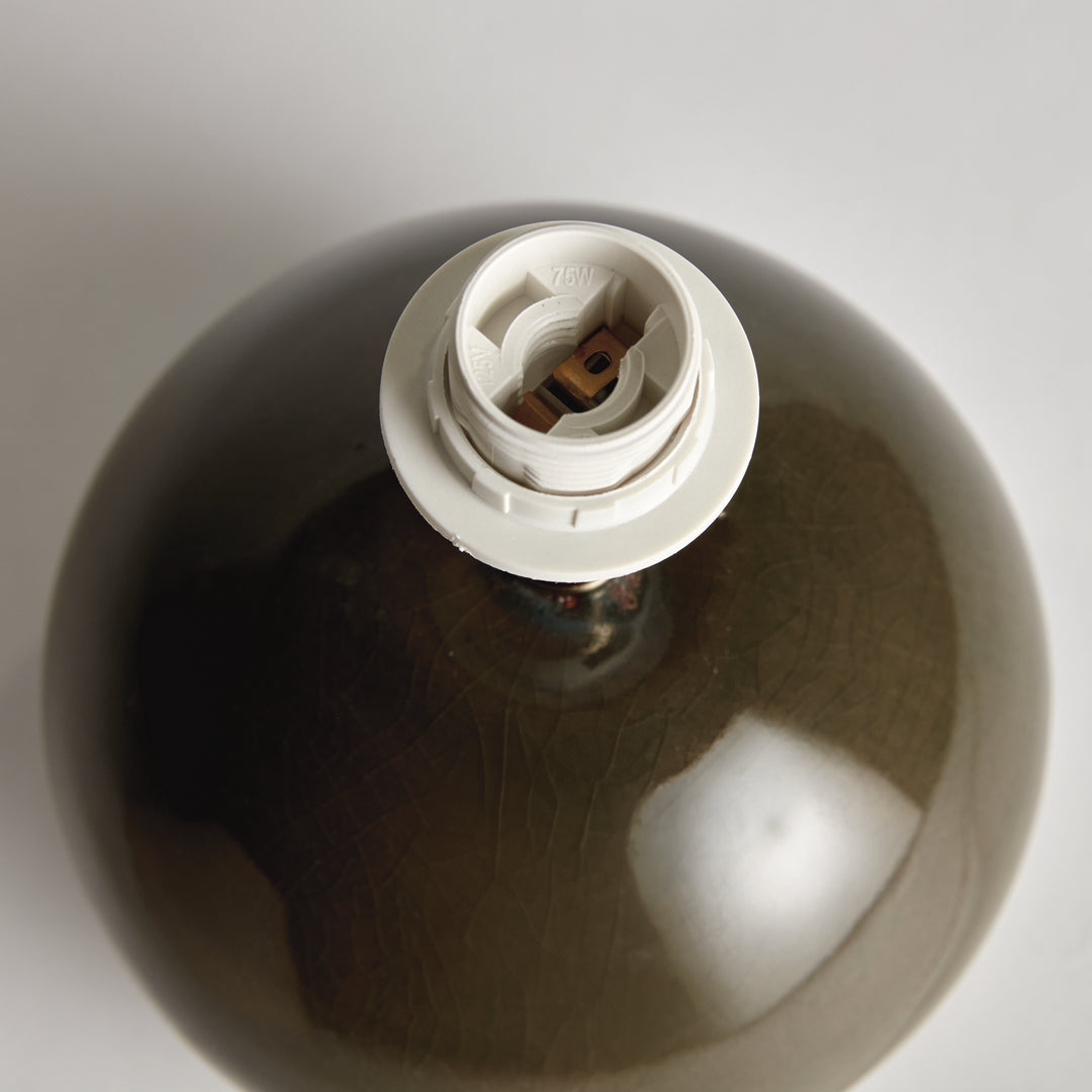 Gray mini ceramic table lamp ceramic base top view showing bulb socket opening modern accent lighting style