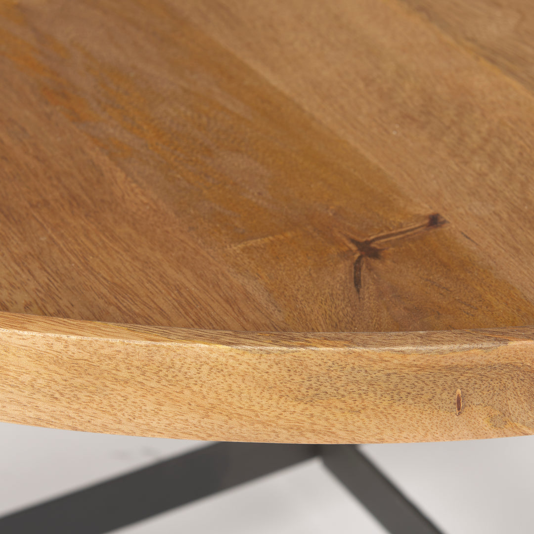 Close-up of solid mango wood tabletop highlighting natural grain variation and smooth finish – Modern Organic