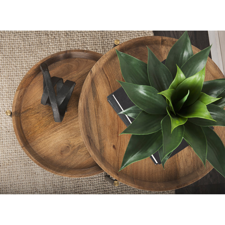 Close-up of solid mango wood tray top showing natural wood grain and raised edge detail – Modern Organic