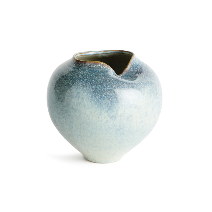 Medium blue reactive glaze stoneware vase with distinctive folded opening and rounded silhouette – Modern Organic
