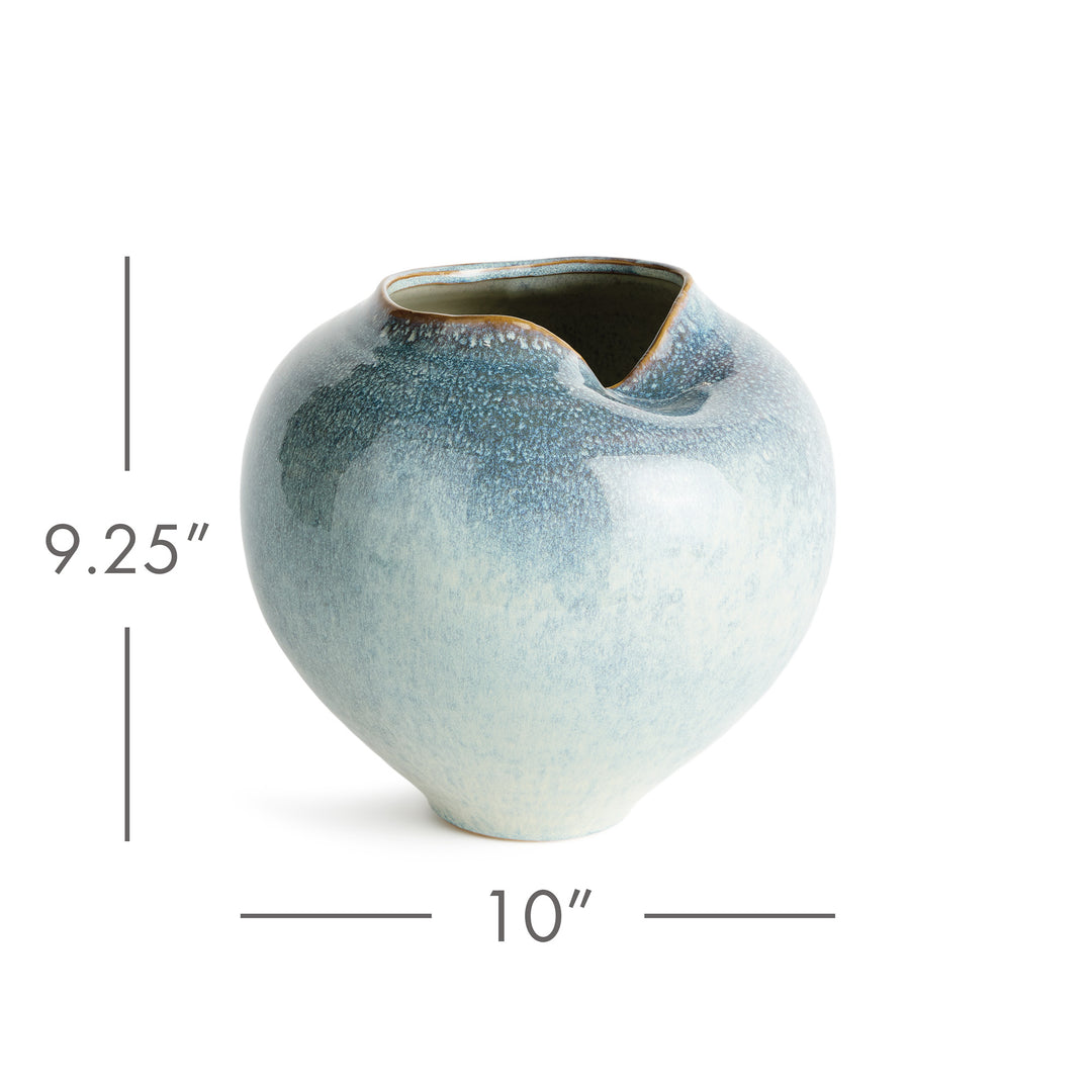 Medium blue reactive glaze stoneware vase measuring 10 inches wide by 9.25 inches high – Modern Organic