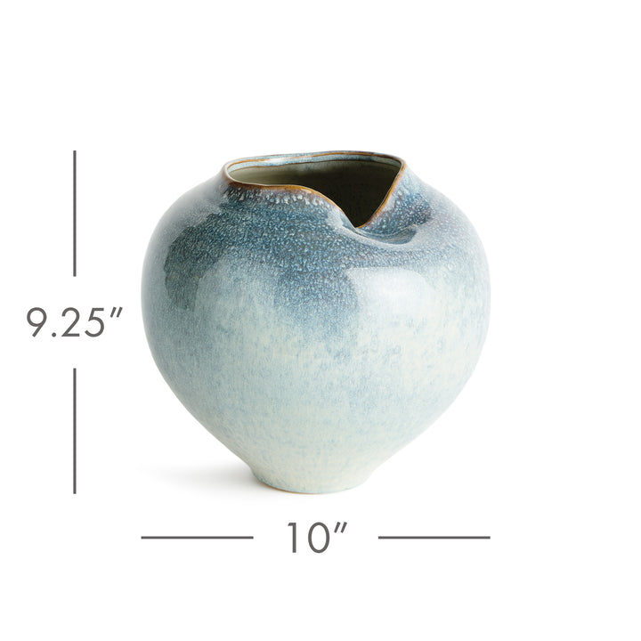 Medium blue reactive glaze stoneware vase measuring 10 inches wide by 9.25 inches high – Modern Organic