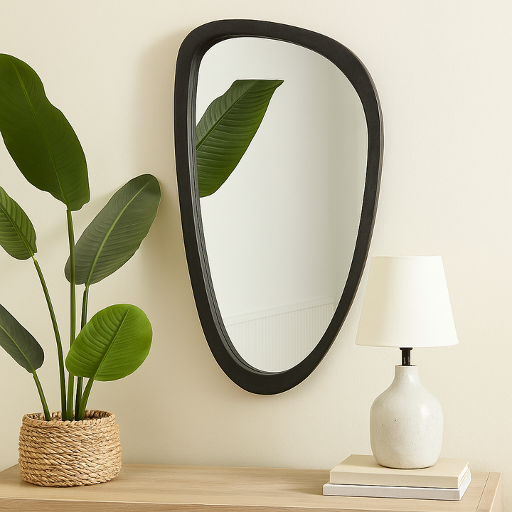 Mid-Century Modern Asymmetrical Wall Mirror “ Black Wood 30"