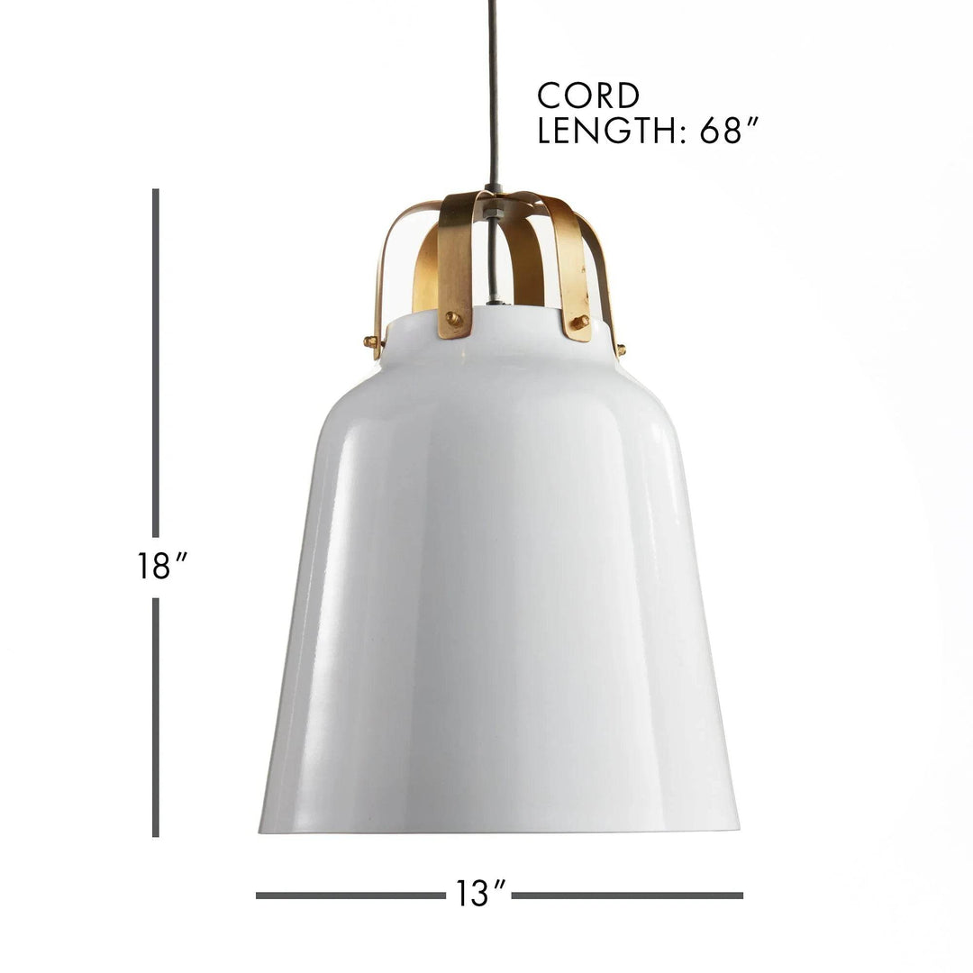 Pendant light dimensions – modern white shade with brass accent and hanging cord

