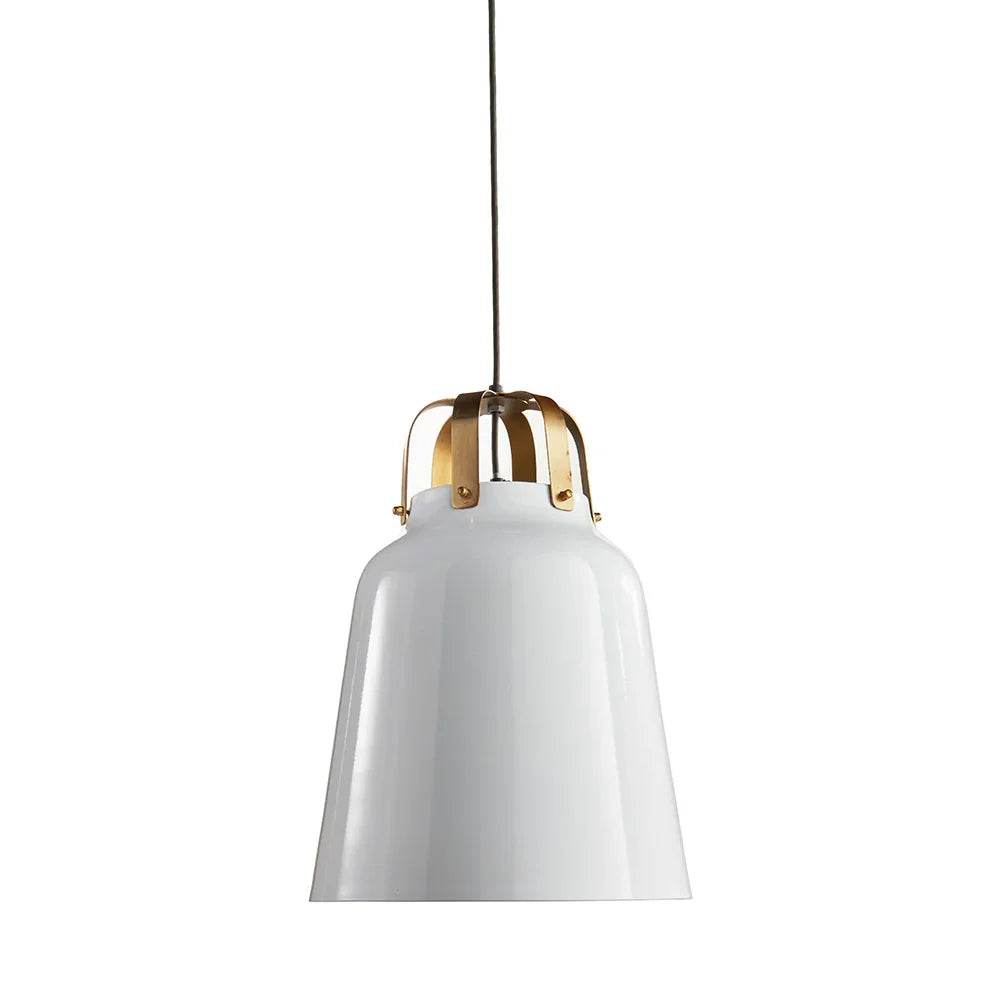 Modern industrial white pendant light with brass accents – product on white background