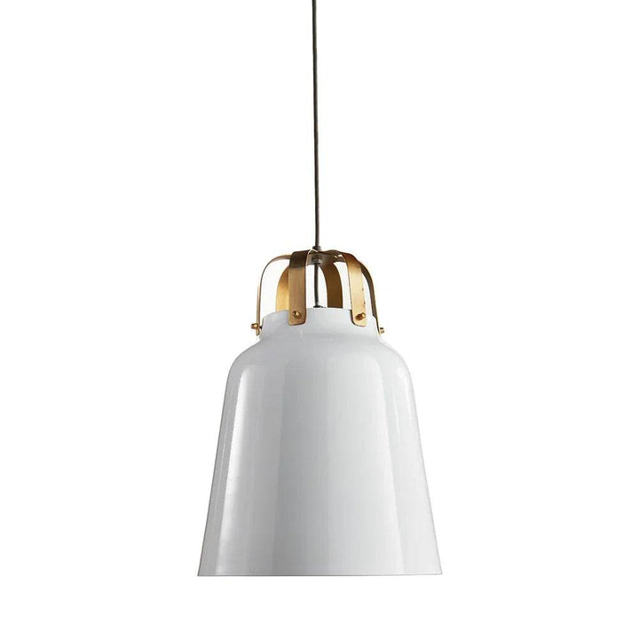 Modern industrial white pendant light with brass accents – product on white background