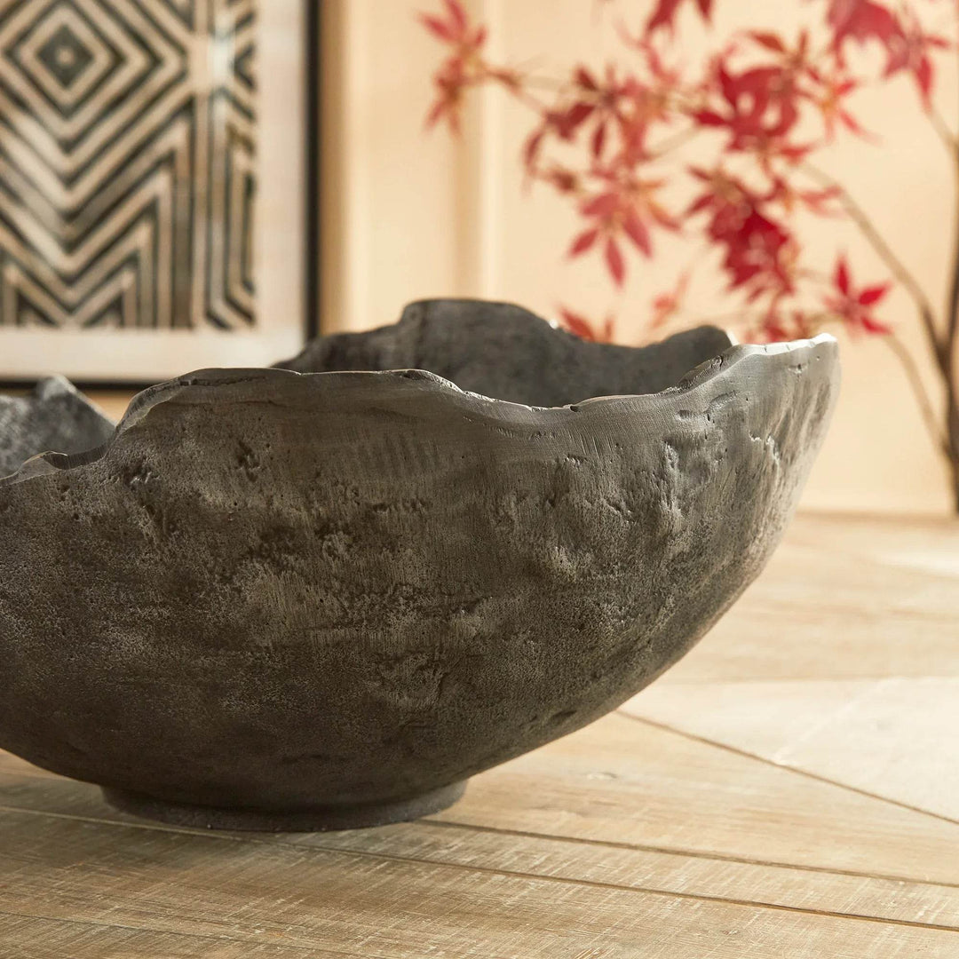 Metal bowl styled with air plant on wood surface, ideal modern decor bowl for dining or coffee table accent
