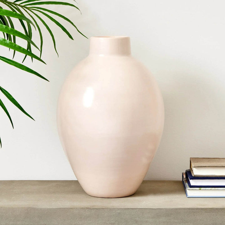 Modern Organic Terracotta Vase - Blush Finish, Tall 16.5 Inch - Delamere Design
