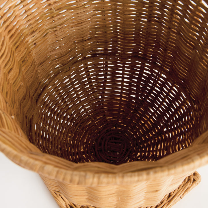 Interior view of a natural handwoven rattan urn displaying the woven construction and artisan craftsmanship – Coastal.