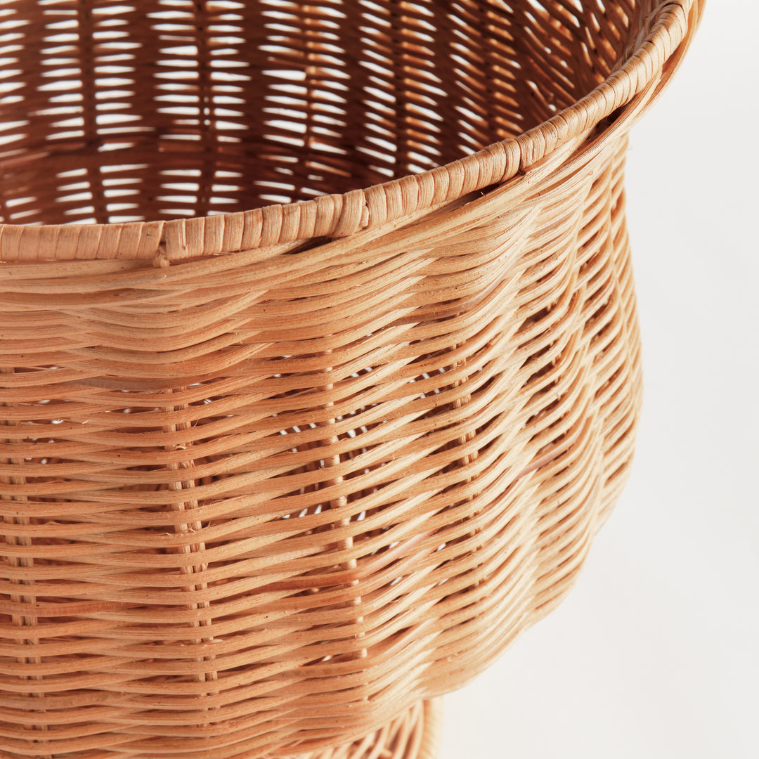 Close-up of the natural wide handwoven rattan urn flared rim showcasing woven texture and craftsmanship – Coastal.