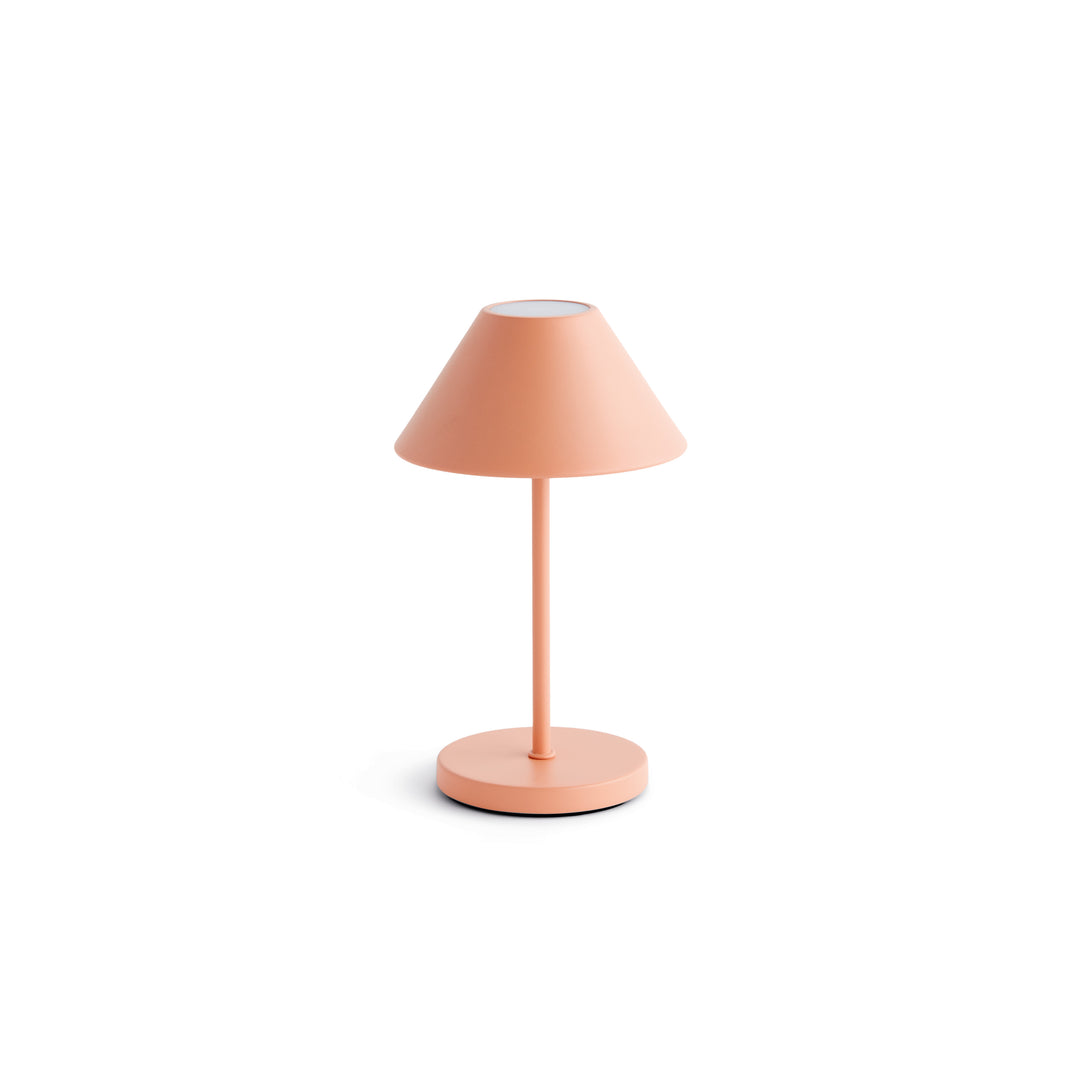Pink cordless LED table lamp with metal empire shade, rechargeable battery, and touch dimming controls, 10 inch size – Contemporary