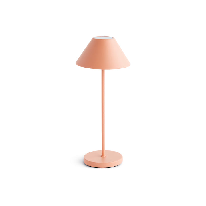 Pink cordless LED table lamp with metal empire shade, rechargeable battery, and touch dimming controls, 14 inch size – Contemporary