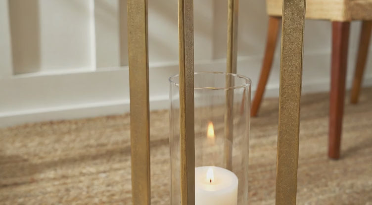 Geometric Metal Lantern Collection with Glass Hurricane