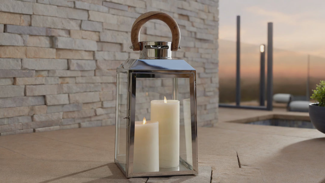 Outdoor Stainless Steel Lantern with Teak Wood Handle