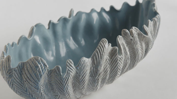 Large Decorative Oval Bowl with Sculpted Texture in Ivory, Light Blue or Green