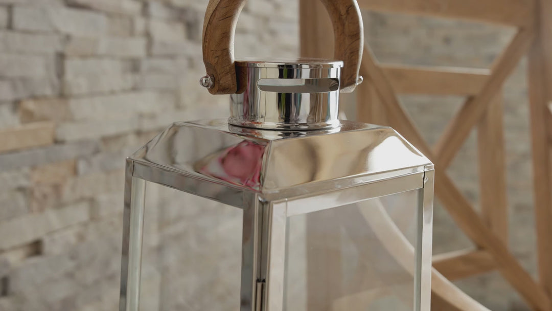 Outdoor Stainless Steel Lantern with Teak Wood Handle
