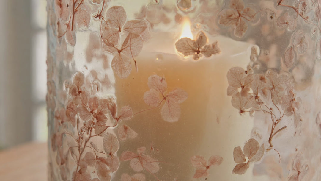 Large Pressed Flower Glass Hurricane Candle Holder