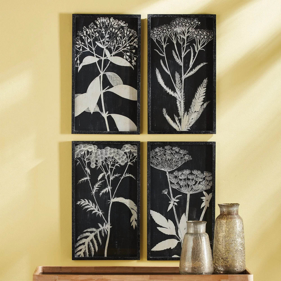 Queen Anne’s Lace wall decor set shown in gallery-style arrangement with minimalist black frames and botanical silhouettes.