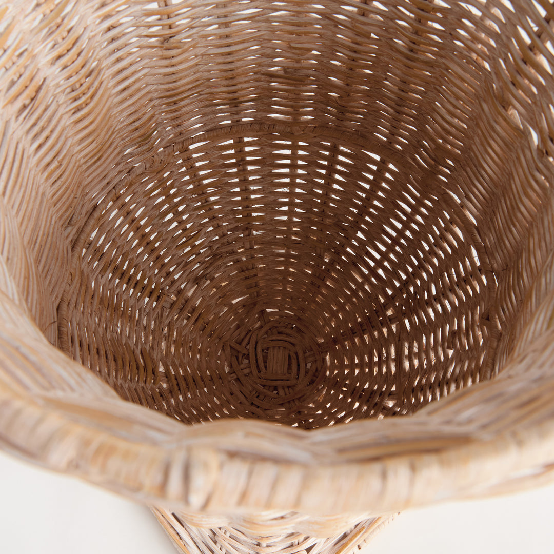 Top view of the handwoven rattan urn showing the woven interior and flared rim with natural artisan construction – Coastal.