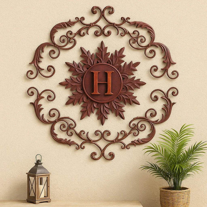  Rustic vintage iron wall grille with H letter styled with indoor plants and neutral wall

